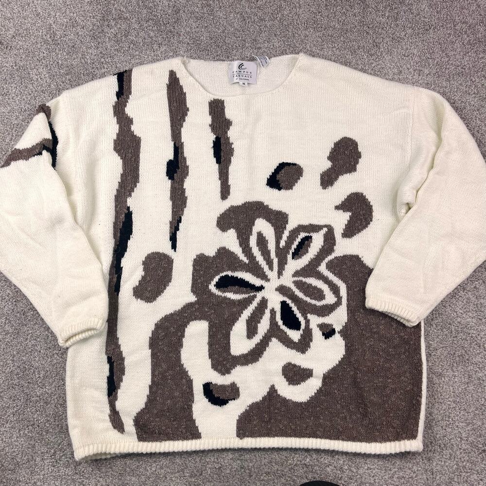 Campus Casuals of California Vintage Cream, brown, & black sweater size M